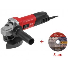 Одноручная углошлифмашина WORTEX AG 1213-4 в кор. (1200 Вт, диск 125х22 мм, пылезащита, шариковые подшипники, регулировка оборотов, 5 отрезных кругов